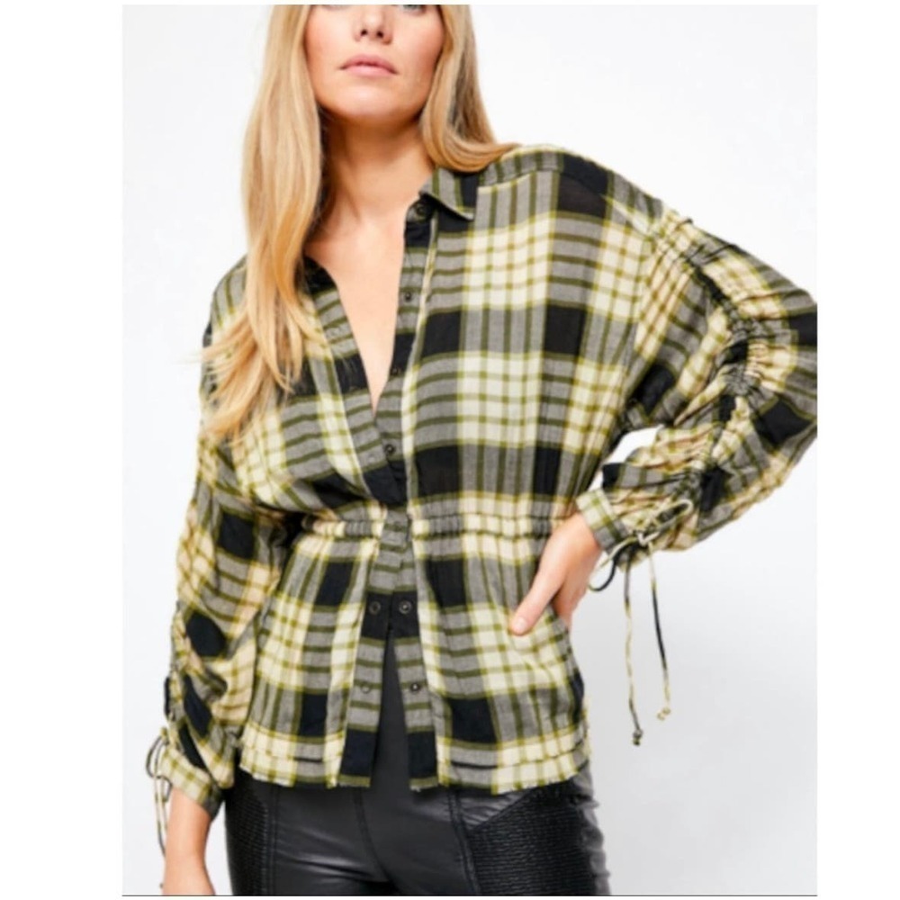 We The Free Plaid Released Trim Button-Down Top S